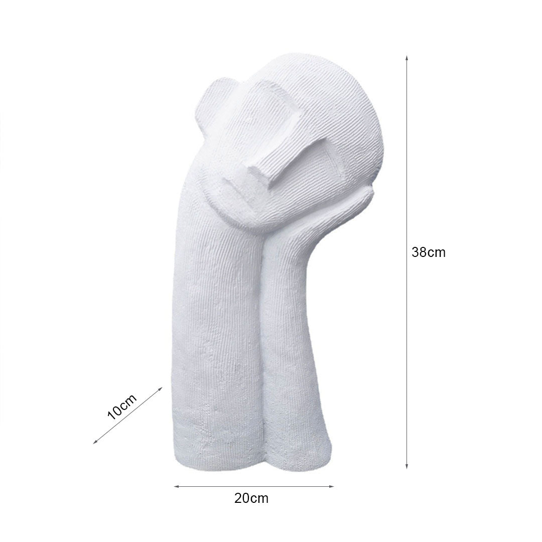 SOGA 38cm White Minimalist Head Resin Sculpture with Hand at Side and Linear Texture for Home Décor