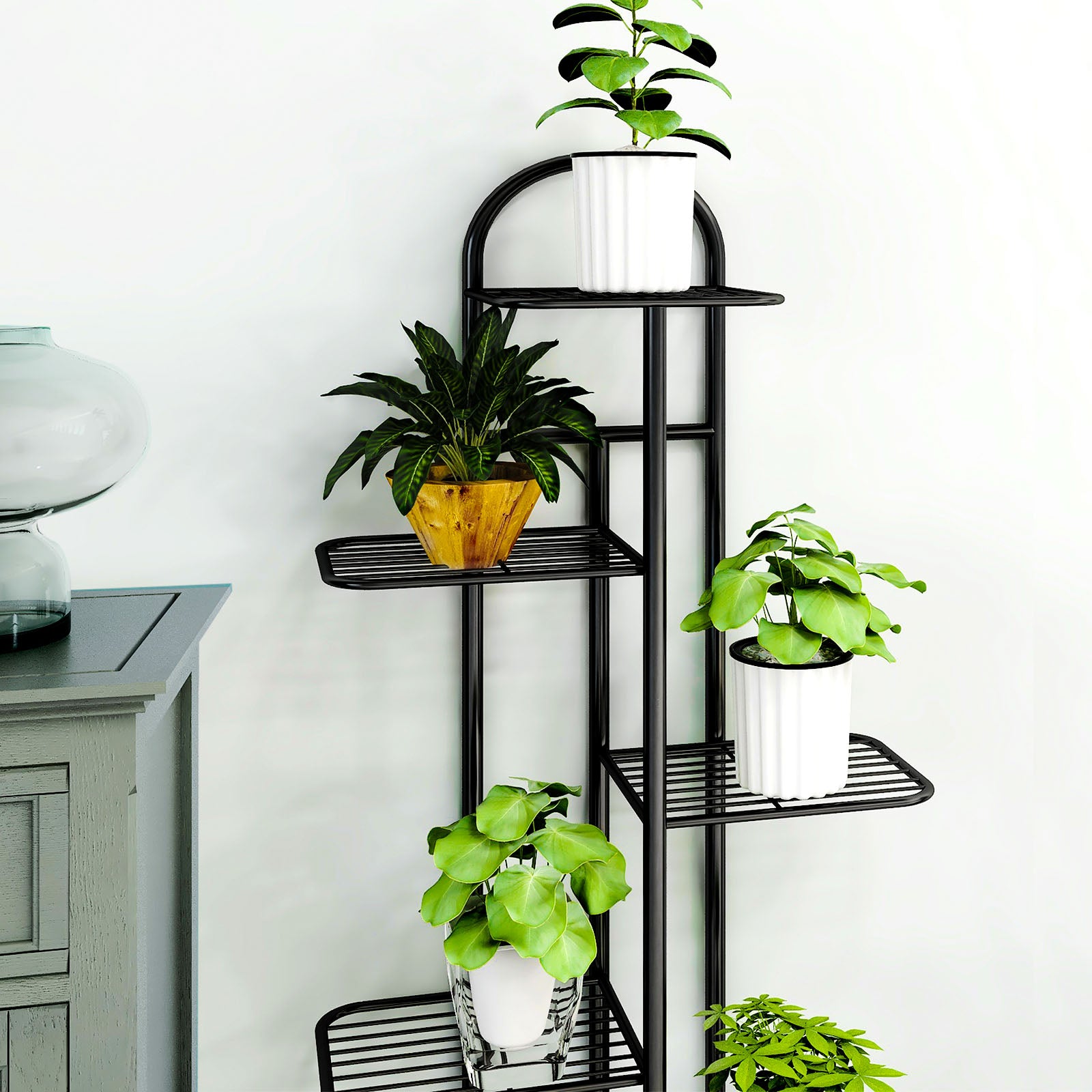4 Tier Black Metal Plant Flowerpot Display Rack