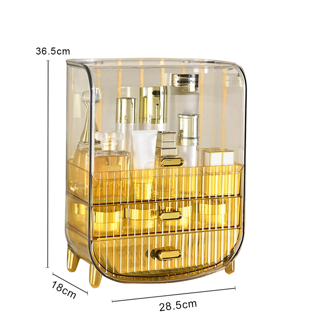 3 Tier Golden Yellow Multifunctional Countertop Cosmetic Storage Drawer Type Organiser