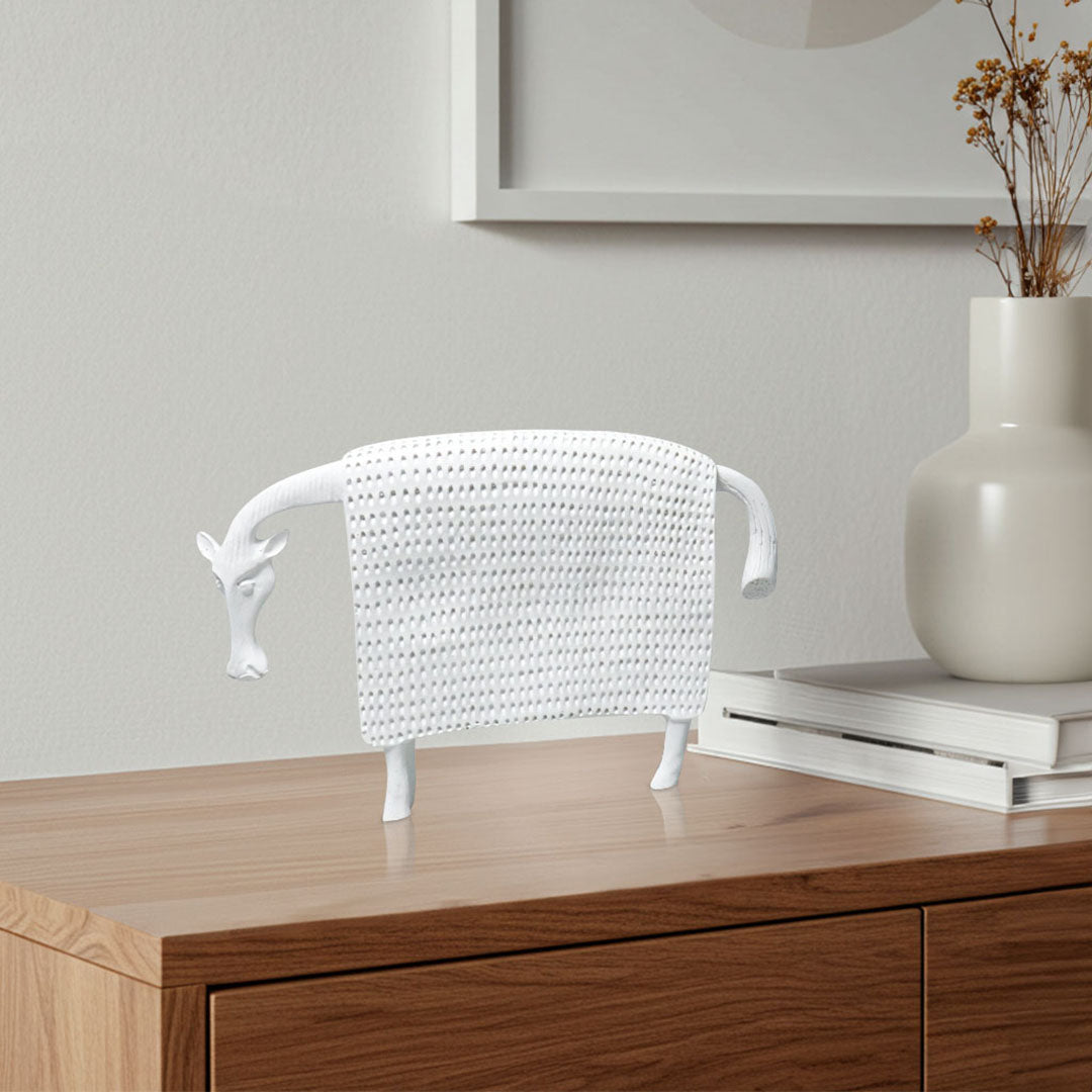 SOGA 24cm White Cow Sculpture with Dotted Pattern in Resin for Modern Home Décor