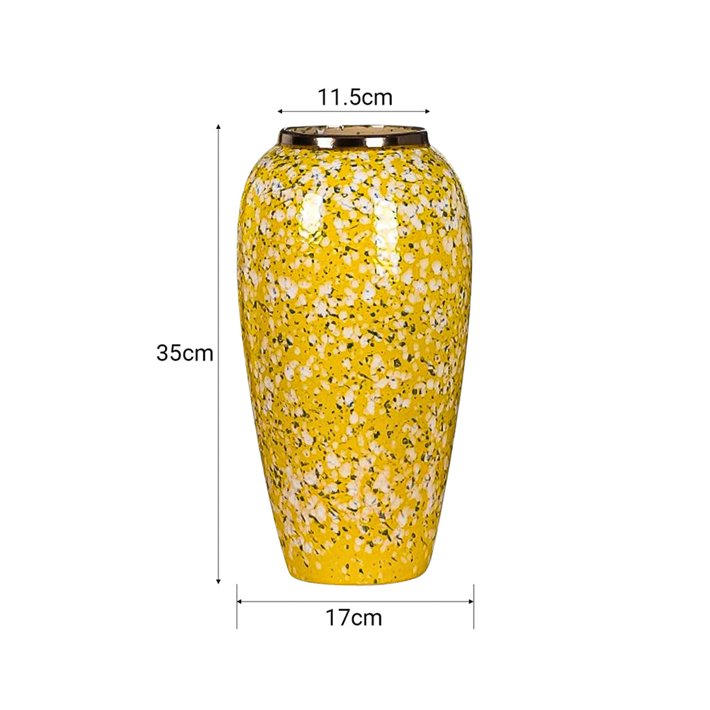 35x17cm Yellow with White Mini Floral Large Ceramic Flower Vase Elegant Living Room Home Decor