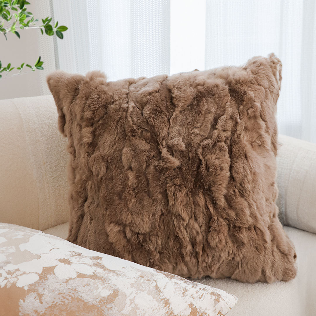 SOGA 50cm Luxurious Brown Faux Fur Plush Textured Throw Pillow