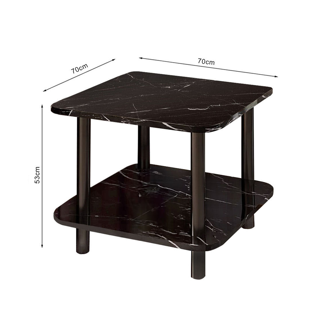 70cm Black Ceramic Side Table with Black Metal Legs
