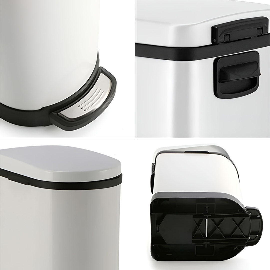 Foot Pedal Stainless Steel Trash Bin 10L U White