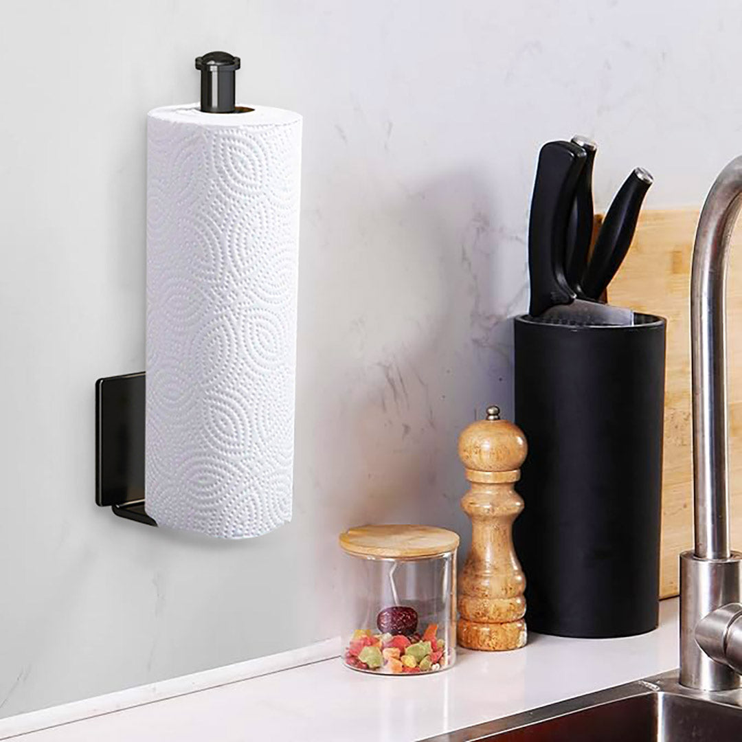 Black Wall-Mounted Kitchen Roll Holder
