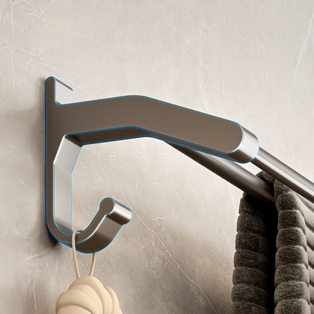 62cm Gray Wall-Mounted Double Pole Towel Holder with Hooks