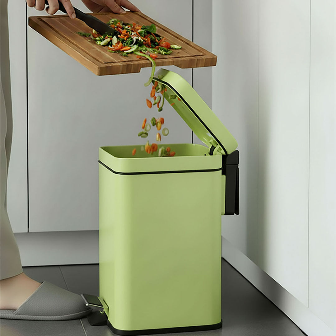 Foot Pedal Stainless Steel Trash Bin Square 6L Green