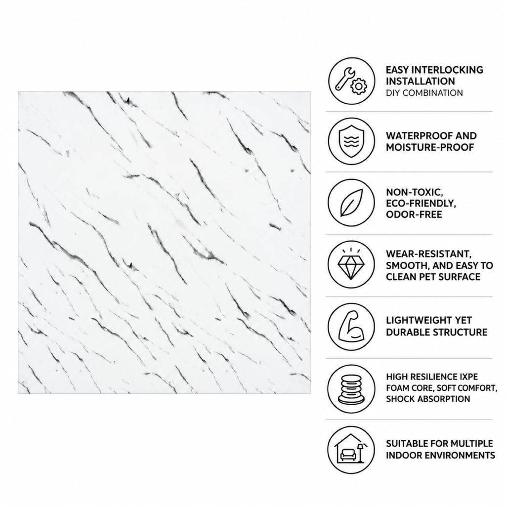 SOGA Peel & Stick Floor and Wall Tiles 60 x 60cm 10 Pack White Faux Marble