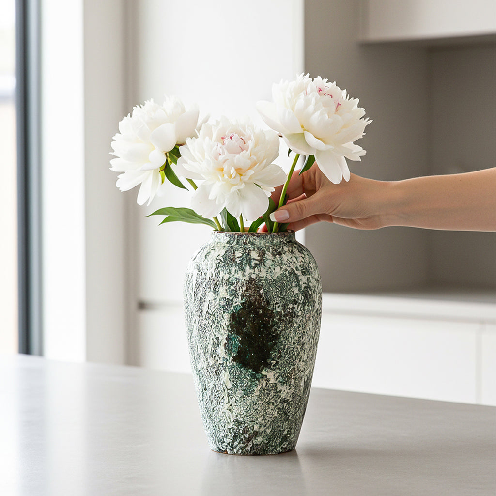 SOGA 30x19cm Green Medium Ceramic Flower Vase Elegant Living Room Home Decor