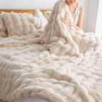SOGA 160X200cm  Throw Blanket  Light Camel Color Double Layer Rabbit Fur Cozy Comfort with Stylish Decor