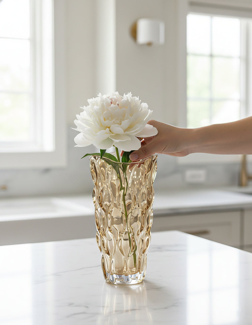 29.8cm Golden Amber Glass Crystal Vase