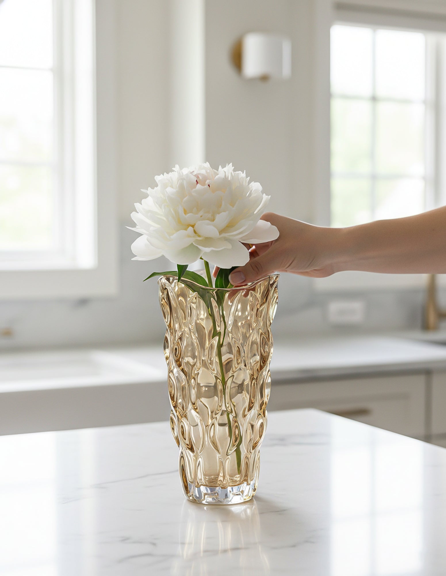 29.8cm Golden Amber Glass Crystal Vase