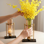 42cm 32cm Transparent Glass Vase with Yellow Flower and Candle Set