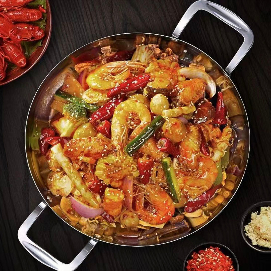 32cm Flat Base Seafood Dry Pot in Elegant Silver Finish for kitchen Essential