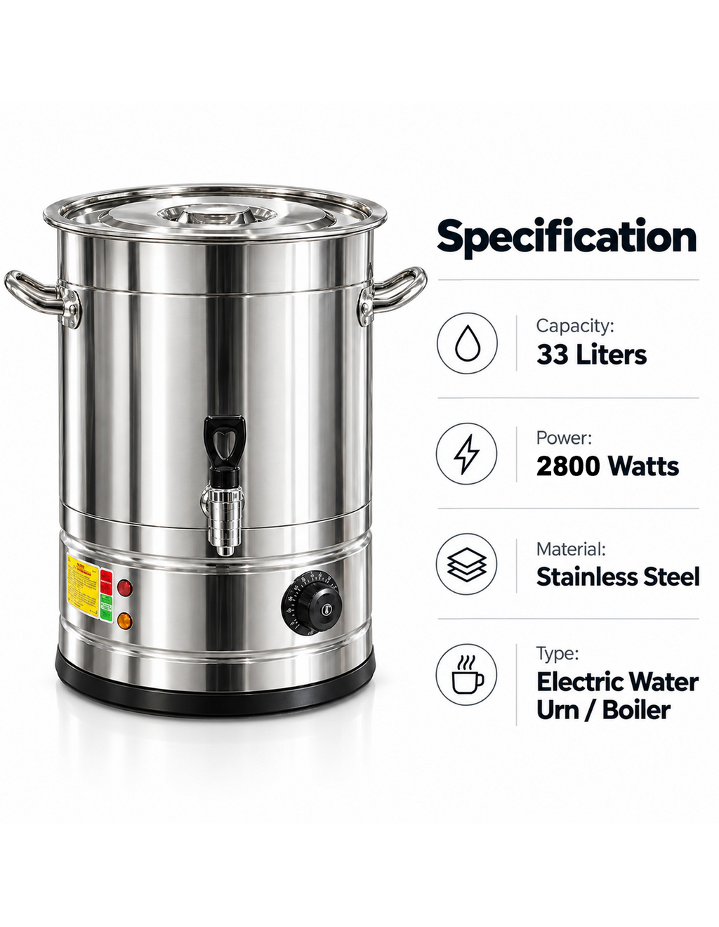 33L Stainless Steel URN Commercial Water Boiler