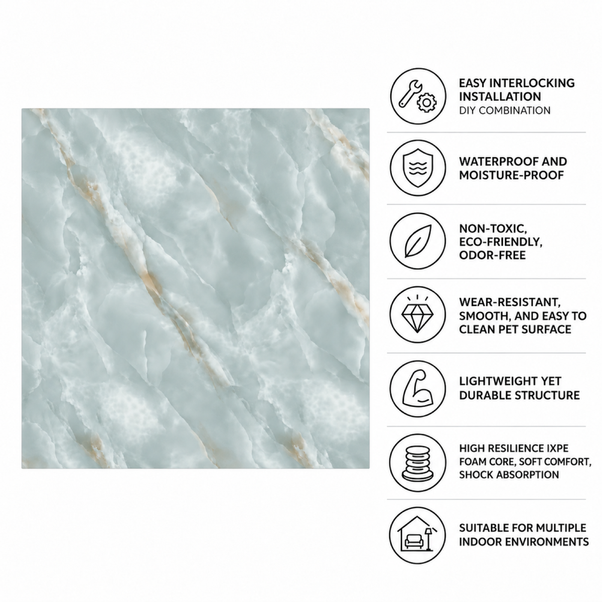SOGA Peel & Stick Floor and Wall Tiles 60 x 60cm 10 Pack Jade Faux Marble