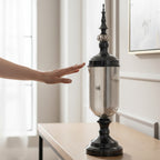 2x Clear Black Glass Vase with Lid Set