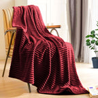 Burgundy Throw Blanket Warm Cozy Striped Pattern