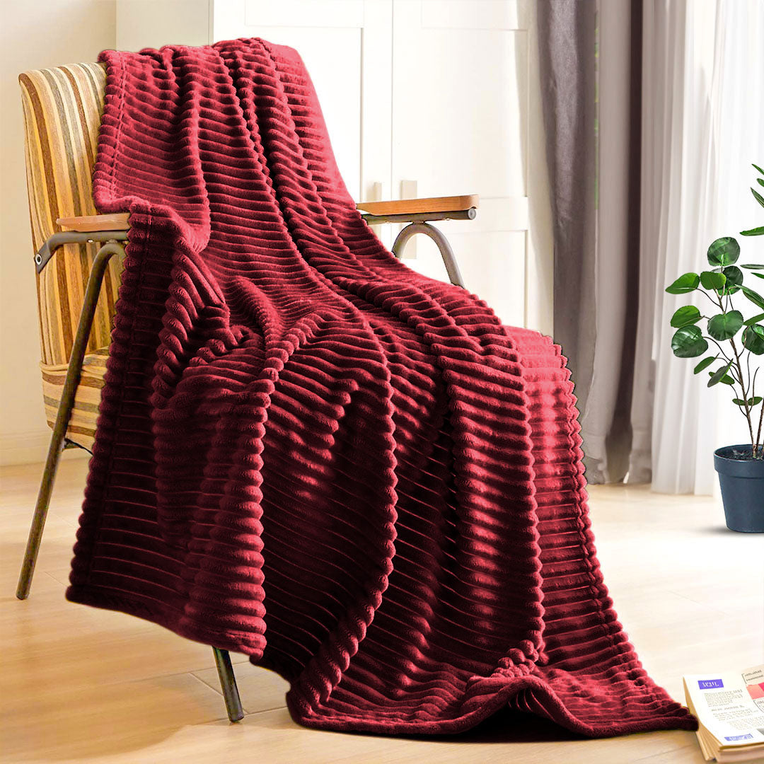 Burgundy Throw Blanket Warm Cozy Striped Pattern