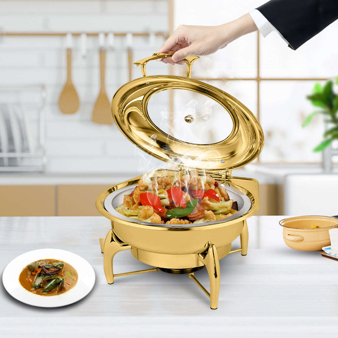 Gold Plated Round Chafing Dish with Top Lid