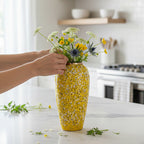 35x17cm Yellow with White Mini Floral Large Ceramic Flower Vase Elegant Living Room Home Decor