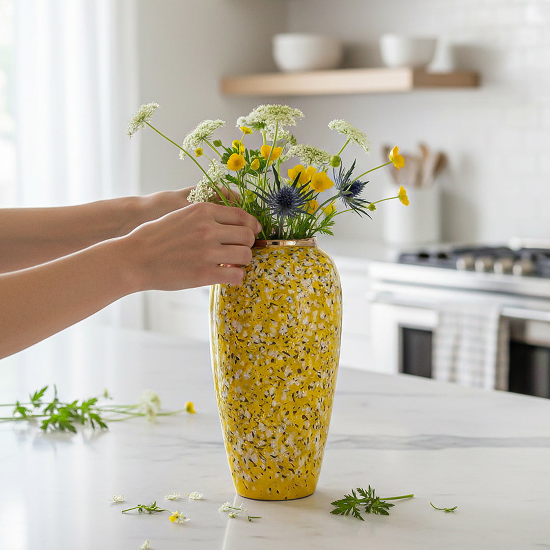 35x17cm Yellow with White Mini Floral Large Ceramic Flower Vase Elegant Living Room Home Decor