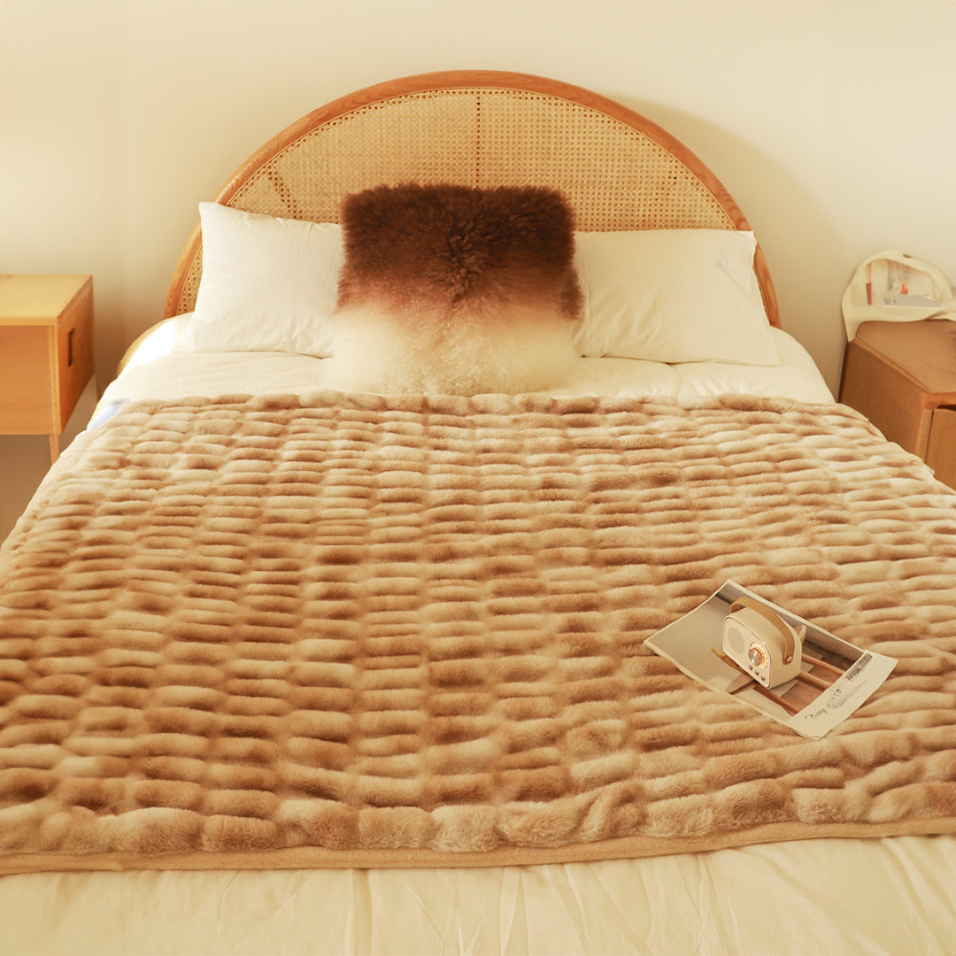 SOGA 150x200cm Throw Blanket Camel Brown Double Layer Rabbit Fur Cozy