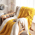SOGA 200x230cm Throw Blanket Yellow and White Chenille Fleece Knitted Fabric
