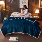 SOGA Navy Blue Throw Blanket Warm Cozy Double Sided Thick Flannel Coverlet