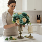 SOGA 25cm 28.5cm Transparent Glass Flower Vase with Blue Flower Set