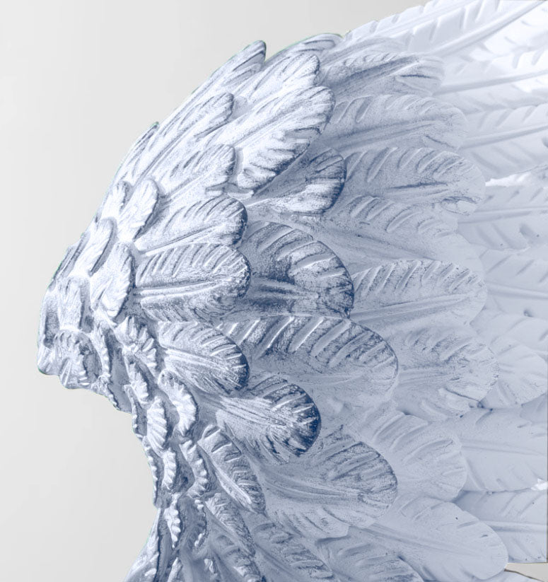 SOGA 86cm White Blue Winged Figure Sculpture with Marble Base