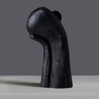 SOGA 38cm Black Minimalist Head Resin Sculpture with Hand at Side and Linear Texture for Home Décor