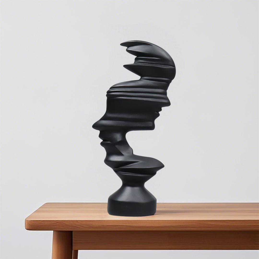 SOGA 44cm Black Dual-Face Resin Sculpture Modern Abstract Art Accent for Home Décor