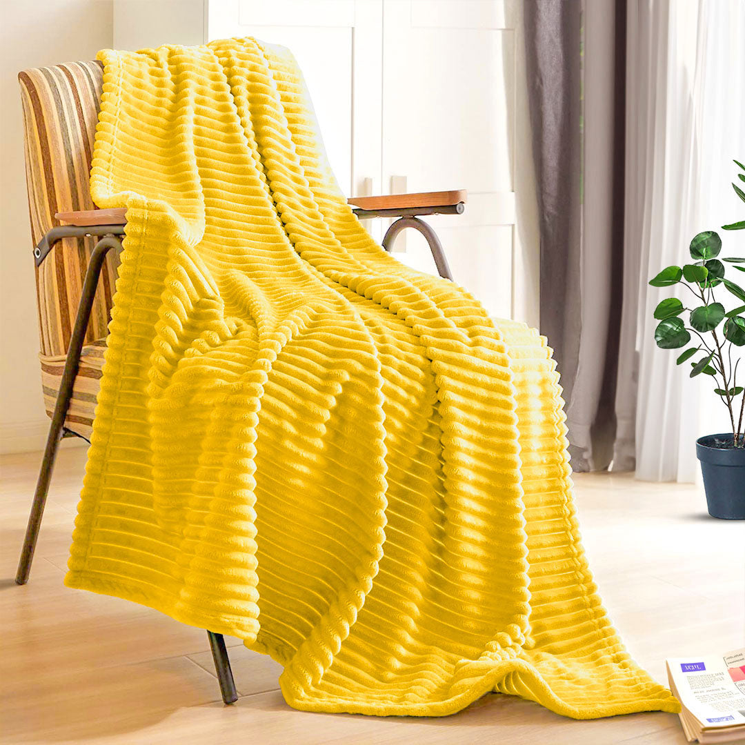 SOGA Yellow Throw Blanket Warm Cozy Striped Pattern Thin Flannel Coverlet