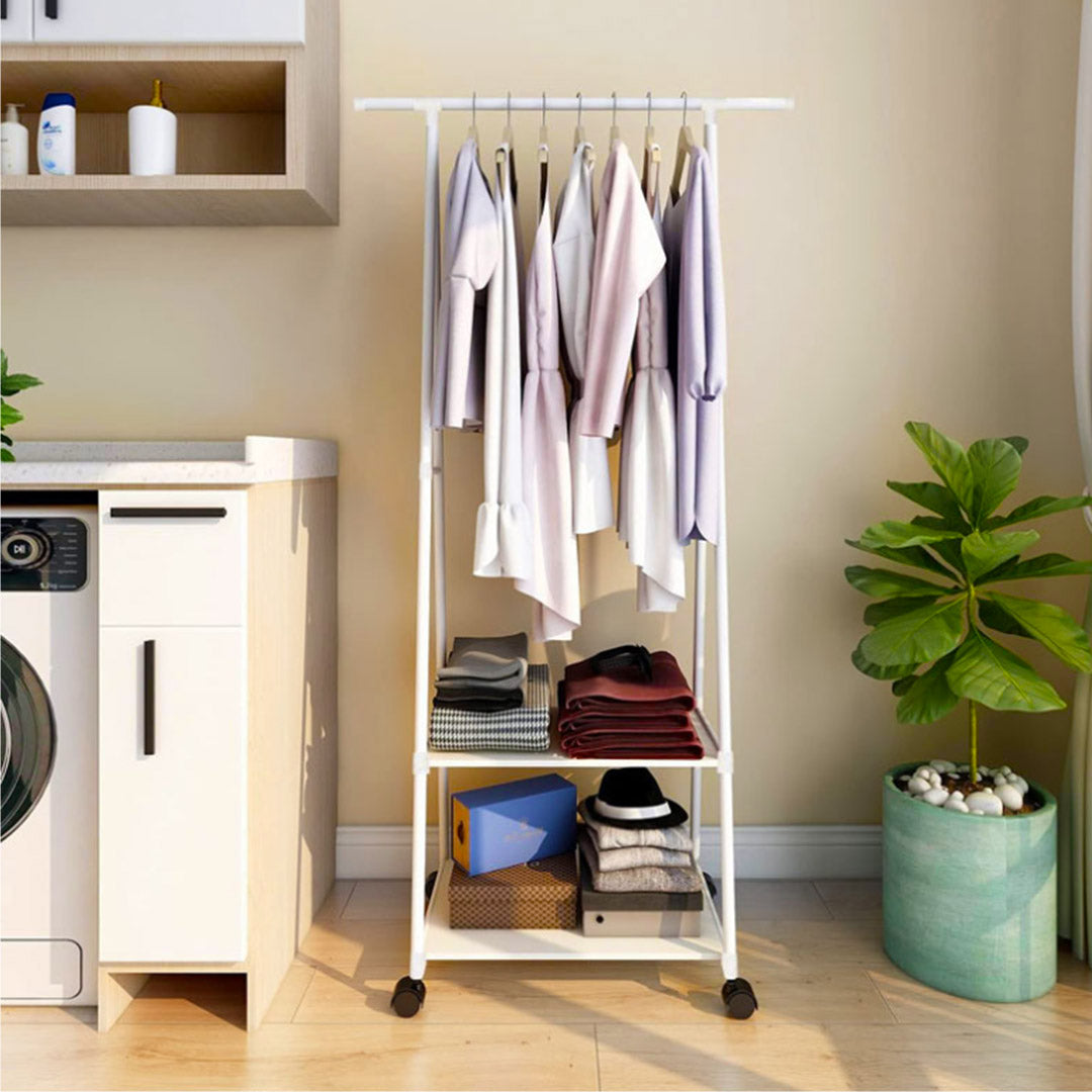 2-in-1 Organiser Clothes Shoe Rack with Wheels White