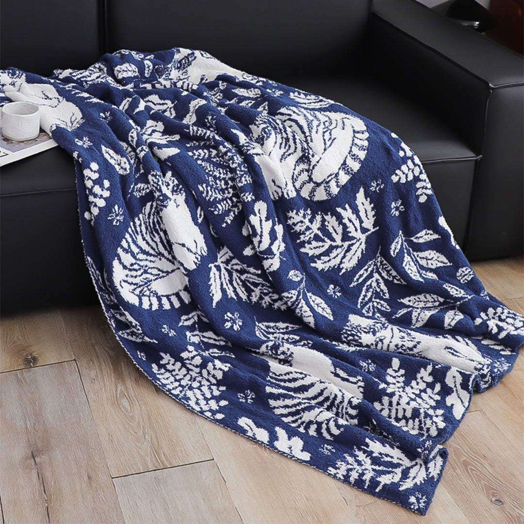 SOGA Deep Blue Cat Floral Print Throw Blanket 160x200cm Polyester
