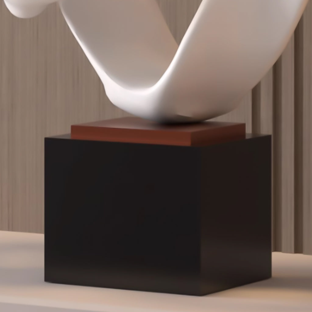 SOGA 41cm White Abstract Sculpture Loop-Inspired Art with Black Base