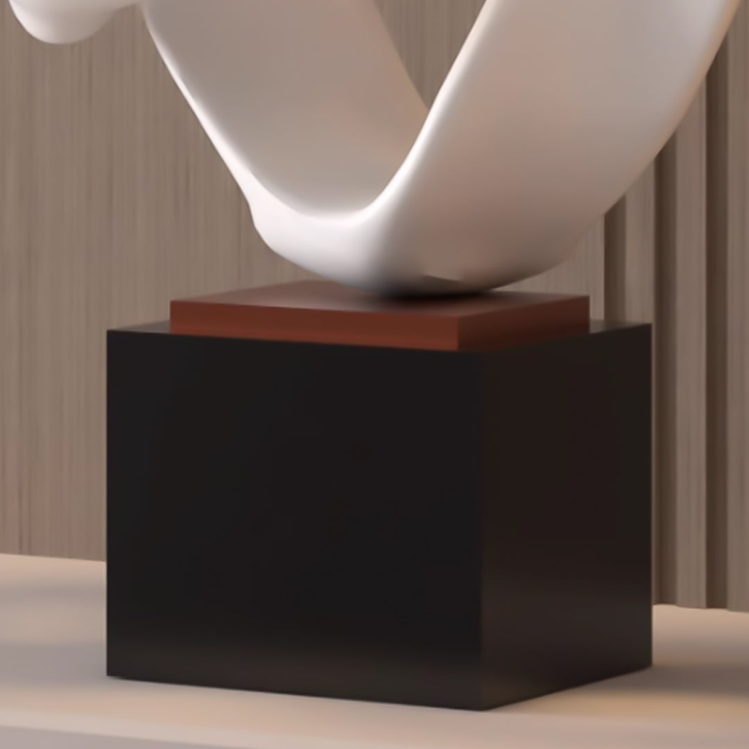 SOGA 41cm White Abstract Sculpture Loop-Inspired Art with Black Base