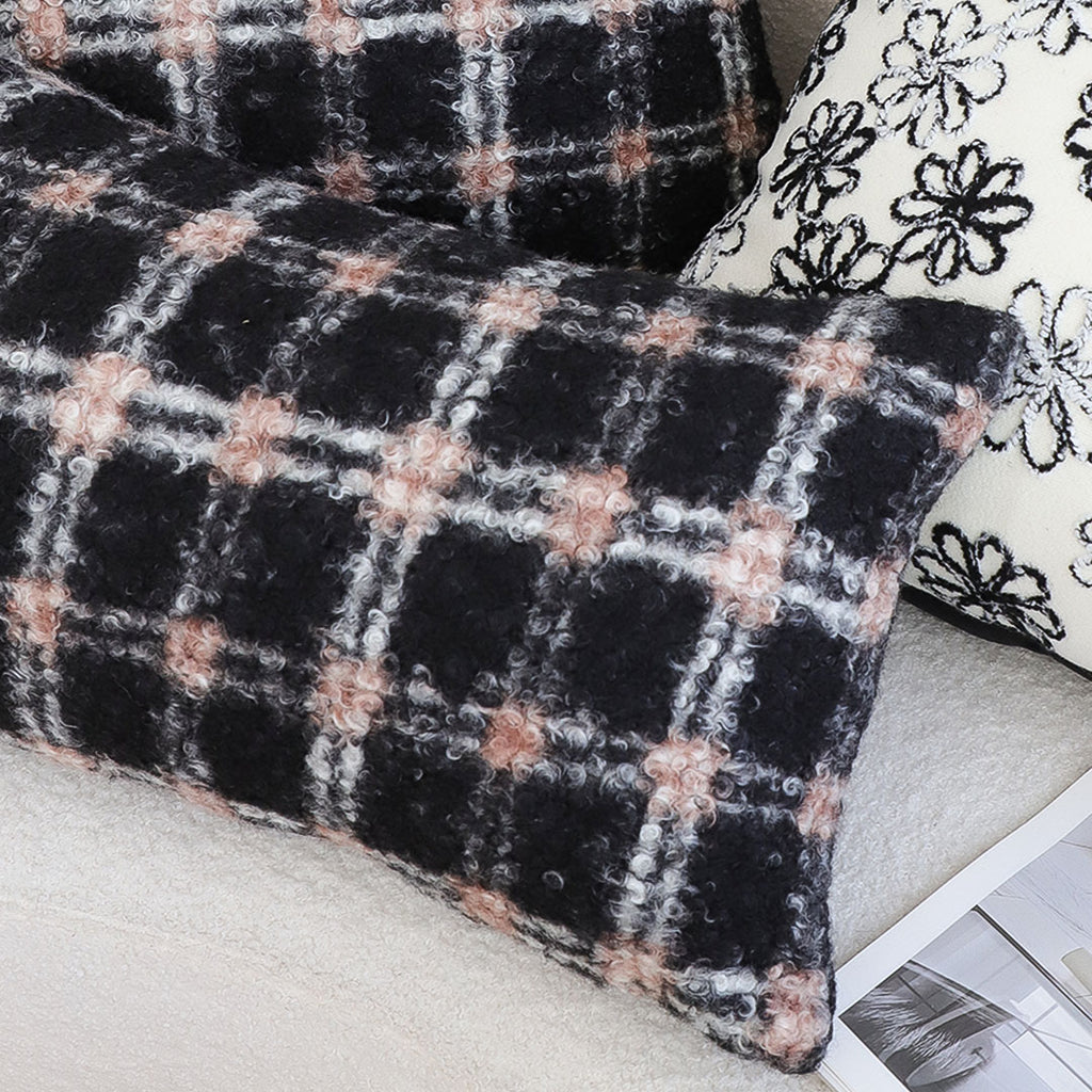 SOGA 2X 35cm Modern Plaid Pattern Blush Pink Gray Throw Pillow