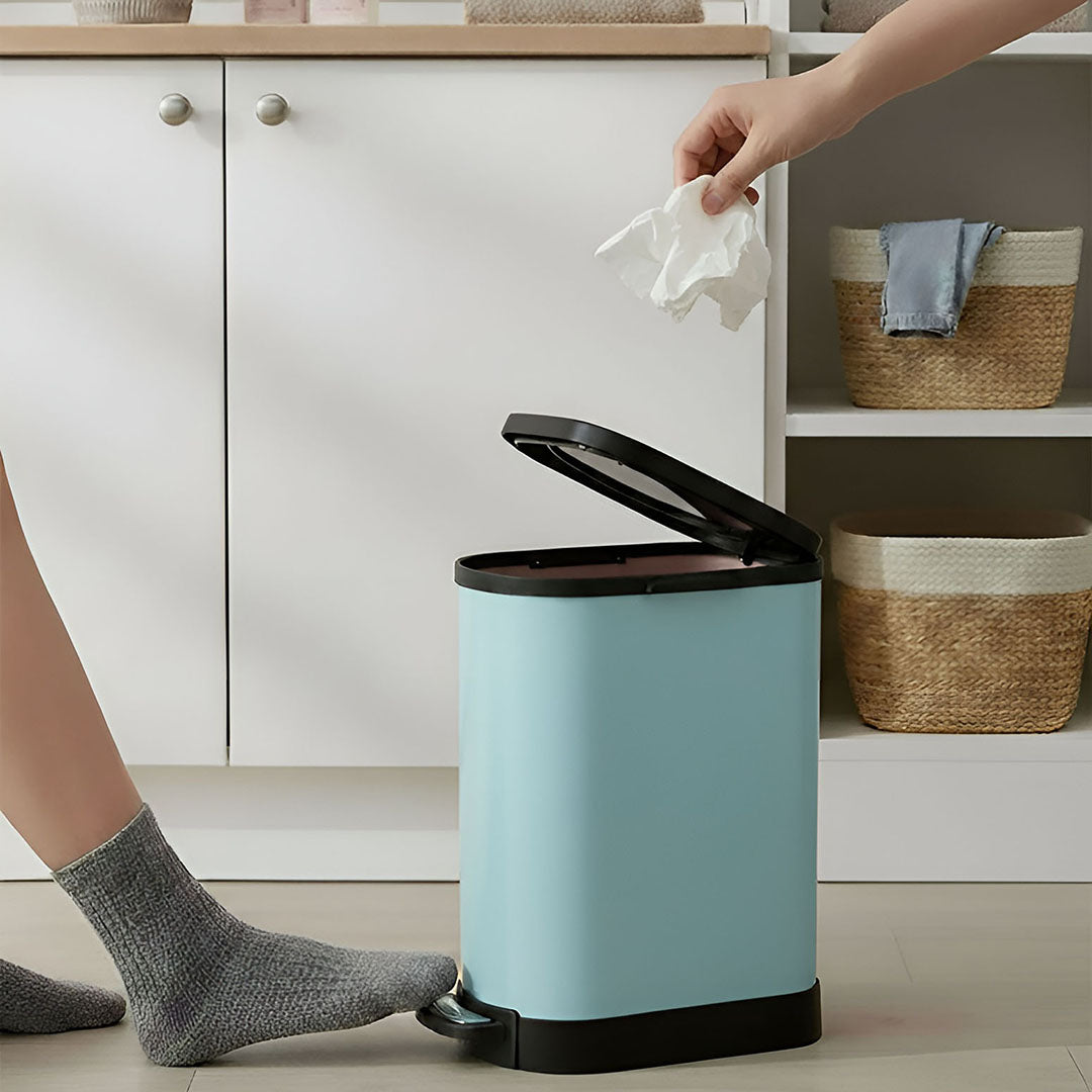 Foot Pedal Stainless Steel Trash Bin 10L U Blue