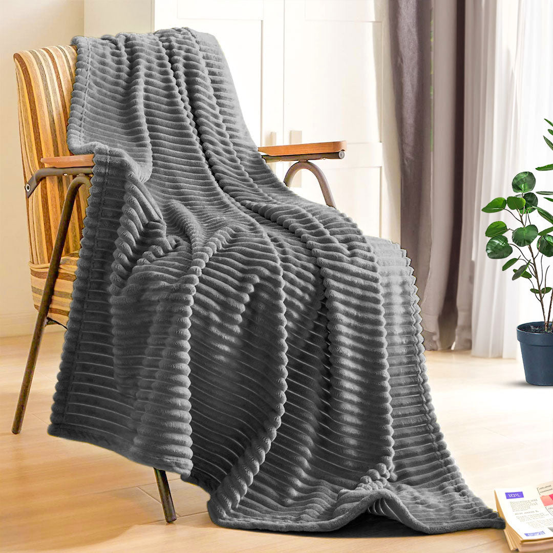Grey Throw Blanket Warm Cozy Striped