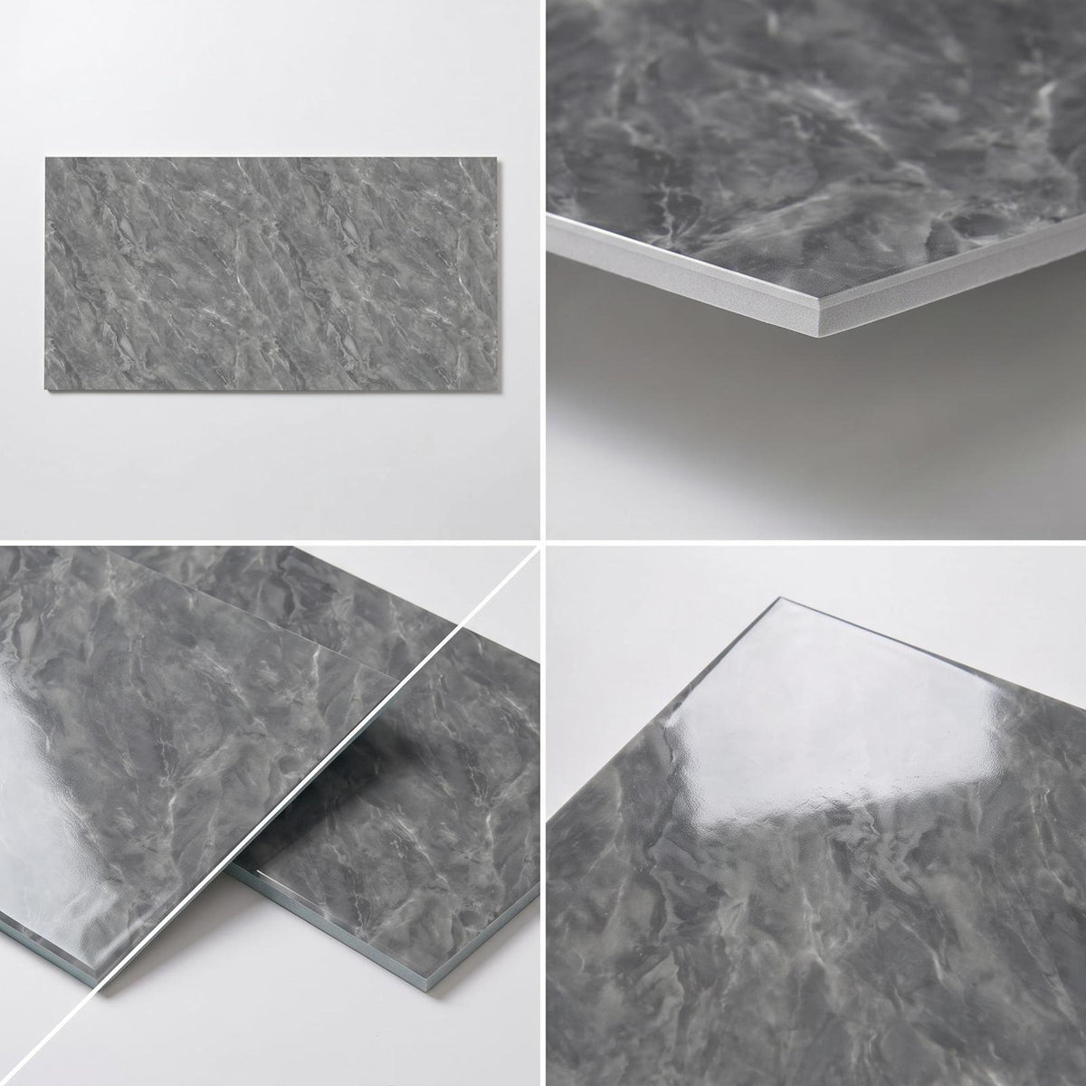 SOGA Peel & Stick Floor and Wall Tiles 30 x 60cm 10 Pack Grey Faux Marble