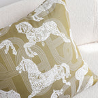 SOGA 50cm Vintage Olive Green White Horse Pattern Throw Pillow