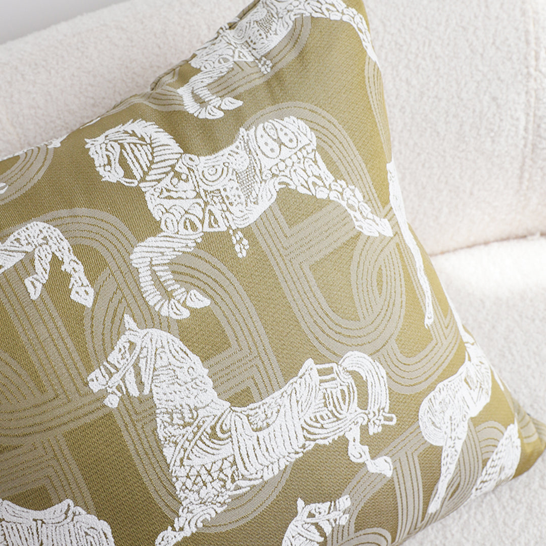 SOGA 50cm Vintage Olive Green White Horse Pattern Throw Pillow