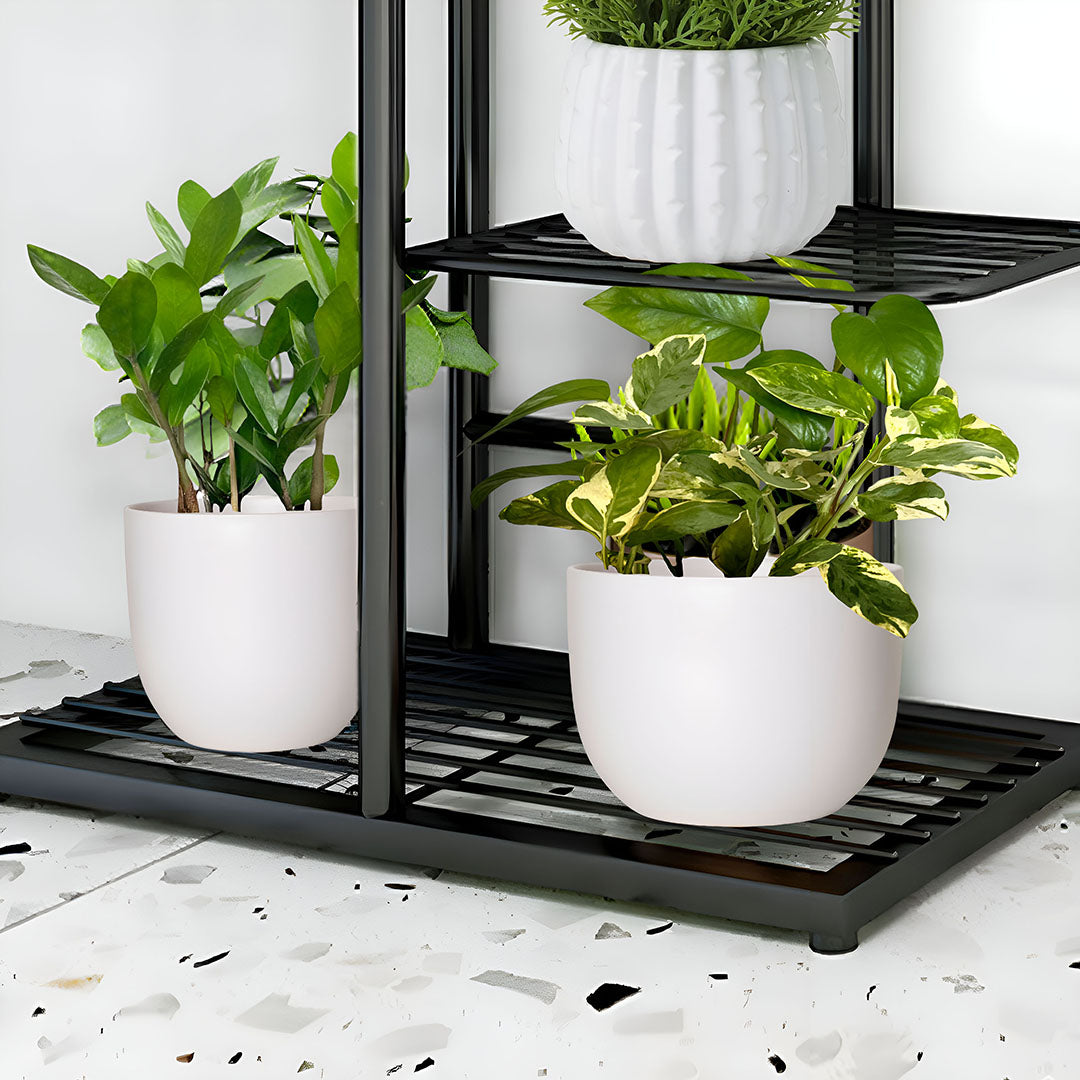 4 Tier Black Metal Plant Flowerpot Display Rack