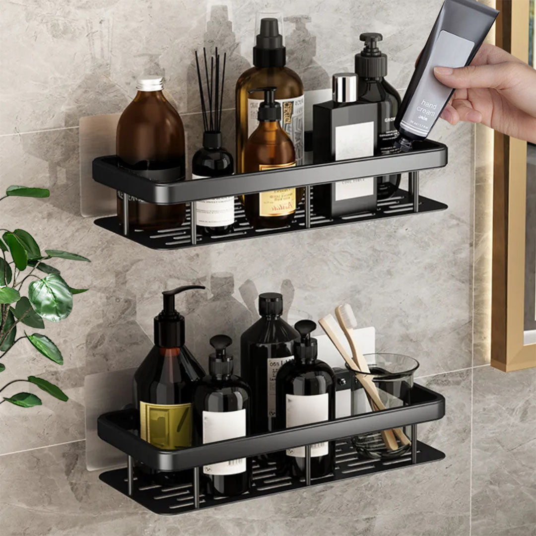 Black Wall-Mounted Rectangular Bathroom Rack
