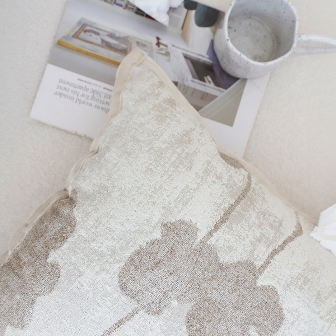 SOGA 45cm Botanical Cream Poppy Flower Print Linen Decorative Throw Pillow
