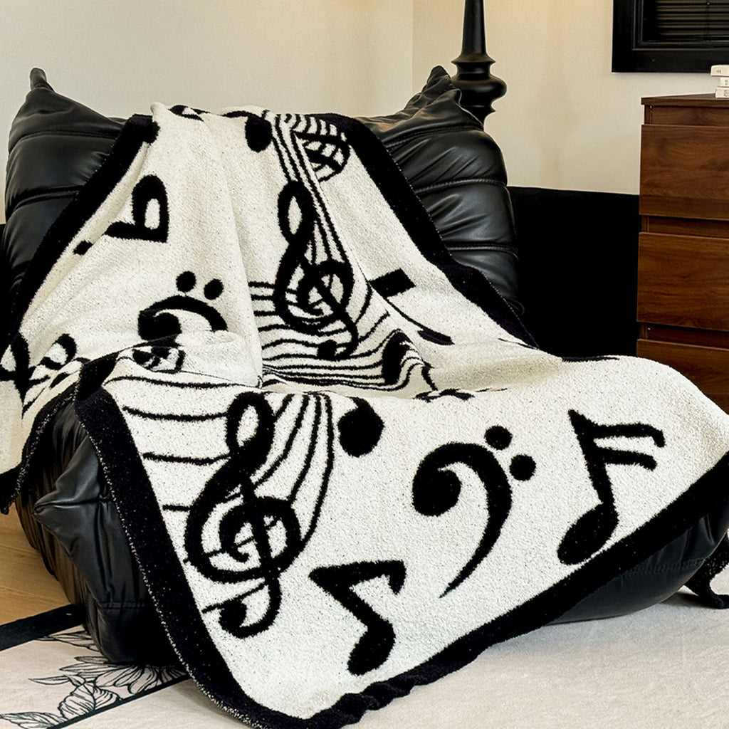 130x160cm Throw Blanket Black and White Musical Note