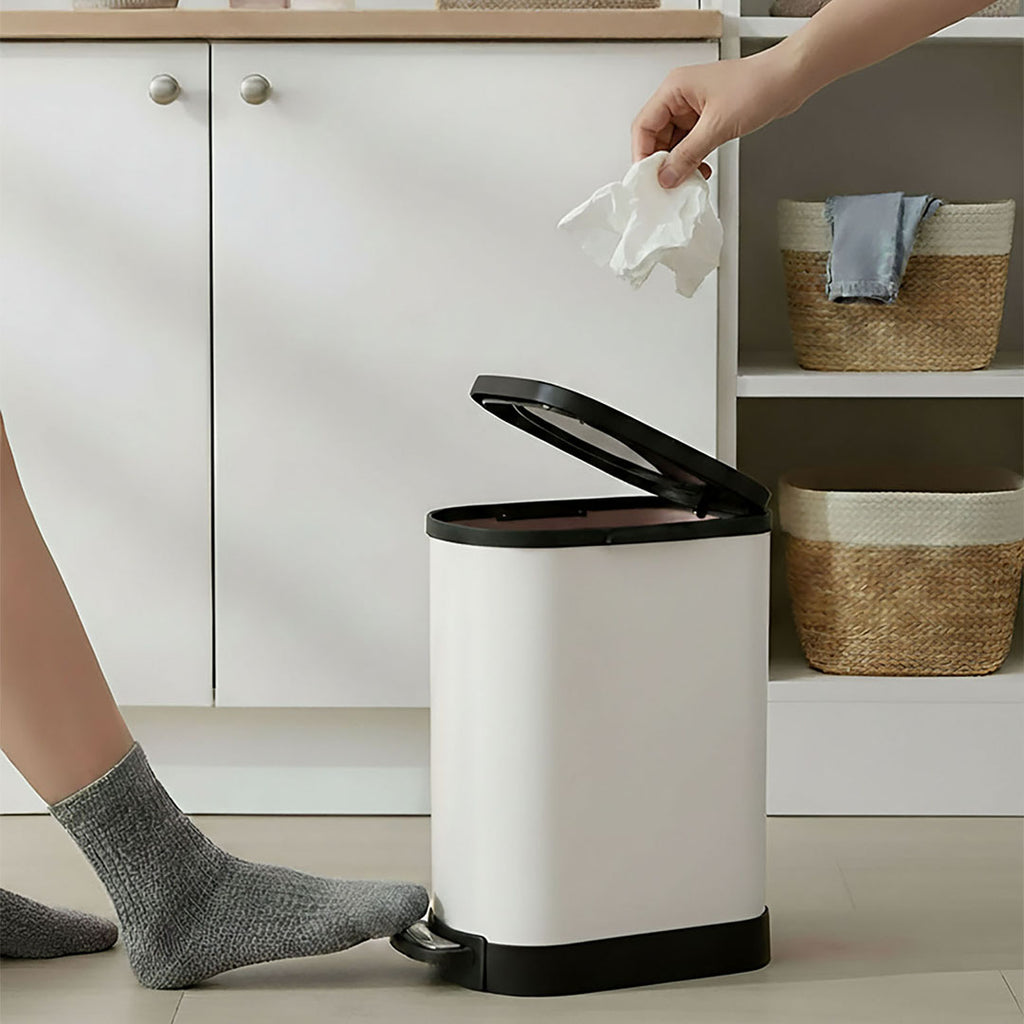 Foot Pedal Stainless Steel Trash Bin 10L U White
