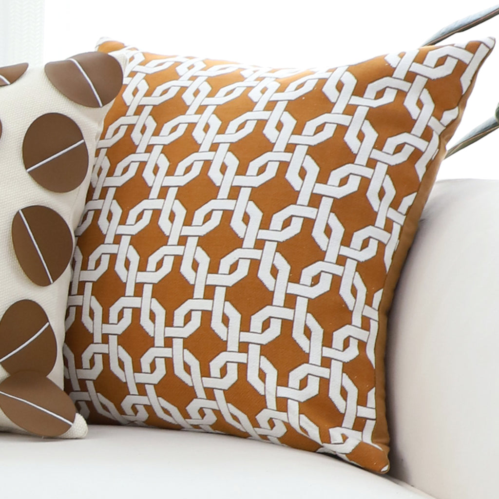 50cm Brown Checkered Chain Jacquard Square Pillow Decorative Cushion